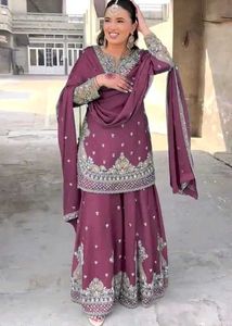**PURE CHINON WITH HEAVY EMBROIDERY WORK SHARARA**