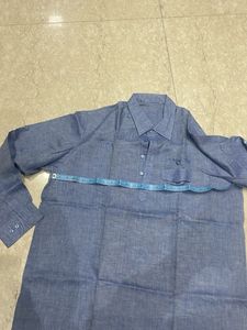 Blue Linen Button-Up Shirt Cum Kurta