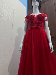 Red Embellished Evening Gown