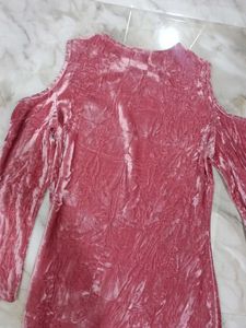 Shein Pink Velvet Cold Shoulder Dress