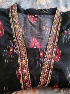 Black Ikat Print Kurta Set