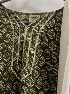 Kurta with Dupatta and Pants - Olive