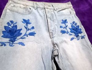 Embroidered Light Wash Jeans