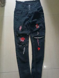Embroidered High Waist Jeans