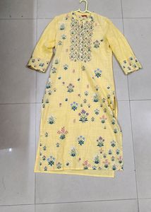 W Sunshine Yellow A Line Cotton Kurta