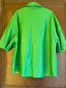 Green Faux Half Leather Jacket