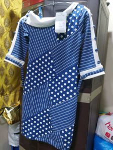 Blue Polka Dot & Stripe Patchwork Dress