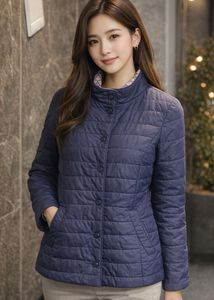 Navy Quilted Button-Down Jacket