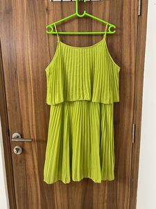 Lime Green Accordion Pleated A-Line Dress