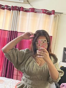 Chic Olive Green Peplum Top