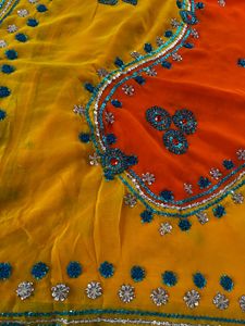 Orange And Yellow Designer Saree All Over Work