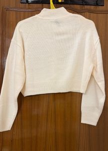 Cream Cropped Knit Sweater