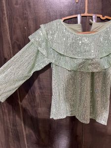 Mint Sequin Ruffle Top