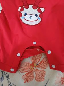 Red Half Jumpsuit For Baby Under Age Of 6months