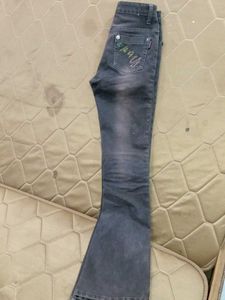 Distressed Black Wash Flare Jeans