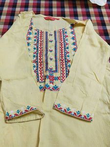 Elegant Embroidered Light Yellow Kurta