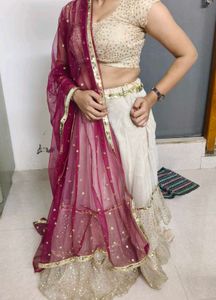 Cream And Meroon Colour Elegant Lehenga Choli Set