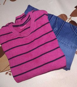 Cute Striped Top & Jeans Set