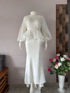 White High Neck Peplum Mermaid Gown
