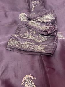 : Royal Mauve Embroidered Silk Saree with blauze