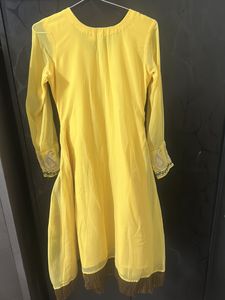 Yellow Colour Anarkali Suit With Pushpak Pant And Shifon Dupatta