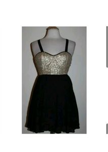 Angel Biba Gold Sequin/Black StrappyCocktaildress