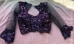Sequin Padded Blouse with Net Sleeves