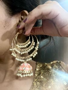 Peach Jhumka Earrings