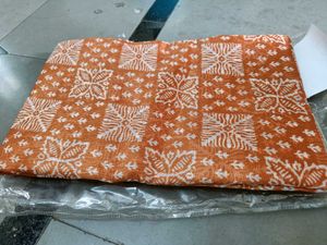 Brown &amp; White Printed Saree