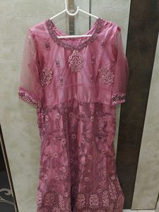 Pretty Pink Ethnic Gown With Dupatta