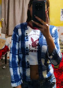 Blue &amp; White Plaid Shirt Jacket