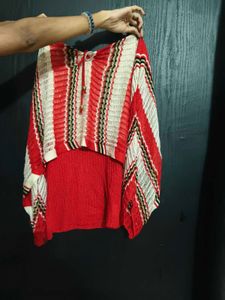 Striped Red Poncho Top