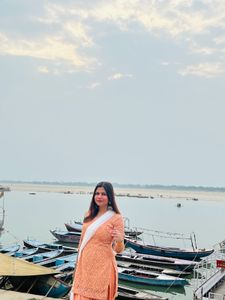 Peach Embroidered Kurta Set. it is padded