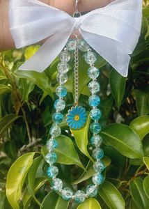 Blue Beaded Loops Keychain With  sunflower