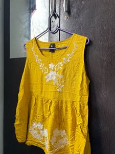 Mustard Cotton Embroidered Boho Sleeveless Top