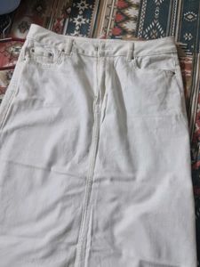 M&amp;S UK 14 White Denim Midi Skirt