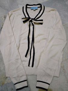 Chic Cream Bow Tie Sweater