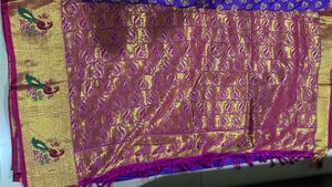 Purple &amp; Gold Sari with Peacock Border