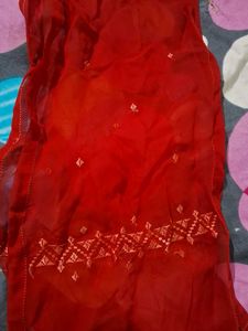 Red Embroidered Dupatta