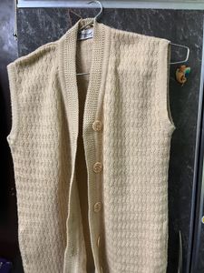 Classic Beige Sleeveless Knitted Cardigan - Unisex