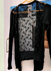 Transparent Pattern Black Full Sleeve Shrug