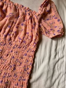 Peach Smocked Floral Dress