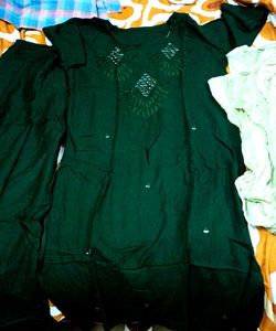 Elegant Dark Green Kurti Set ( Bottom & Dupatta)