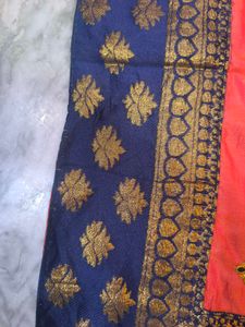 Elegant Coral &amp; Navy Saree