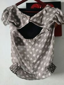 Grey Polka Dot Top