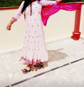 Beutiful Pink Anarkali Kurti With Dupatta