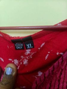 Red Floral Print Kurta