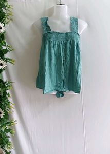 Square Neck Sleeveless Cyan Top