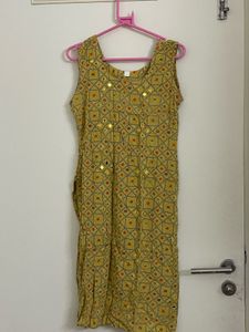 Yellow Mirror Embellished Kurti