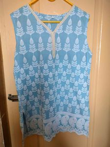 Powder Blue Chikankari Work Kurti For Women